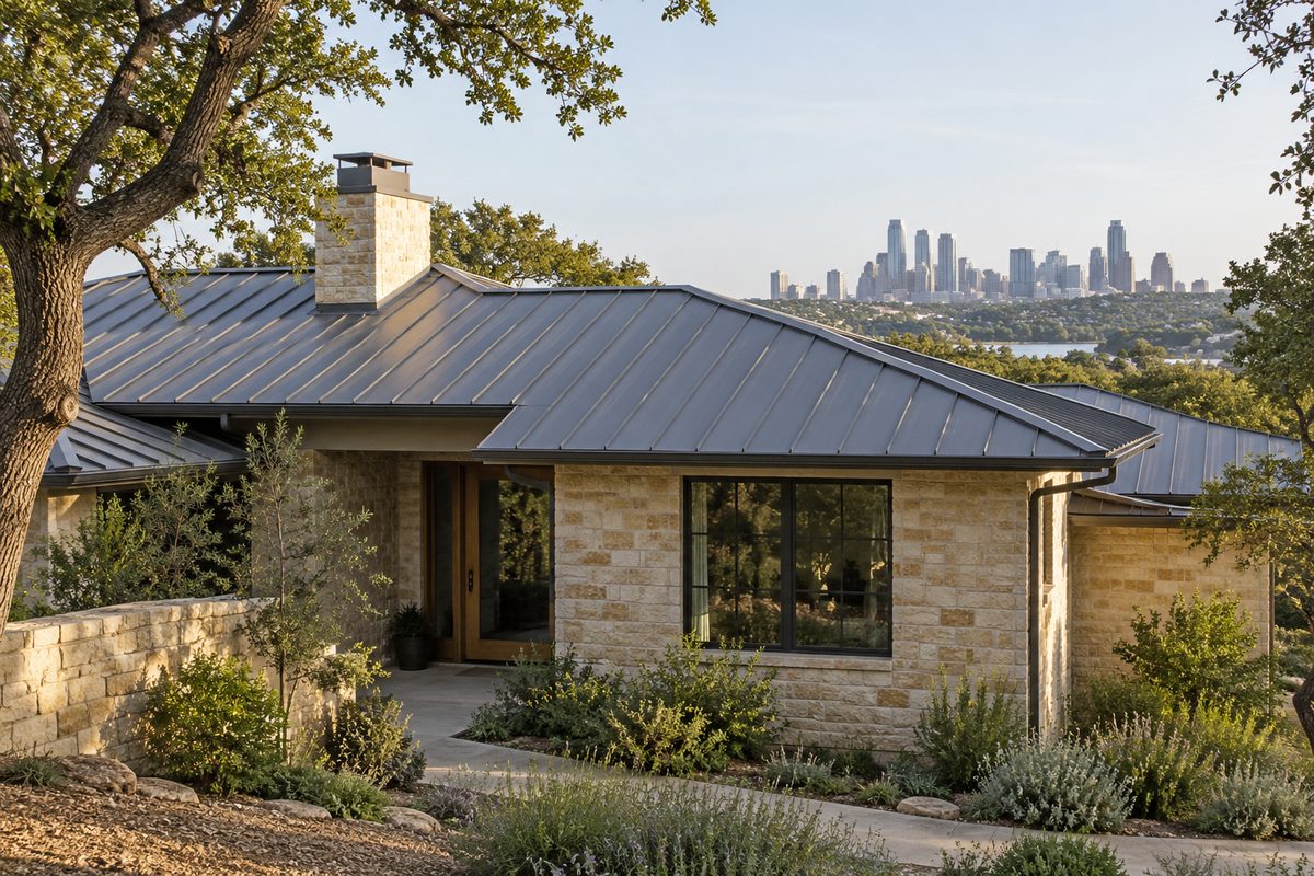 Finished metal roof on a residential property in Austin